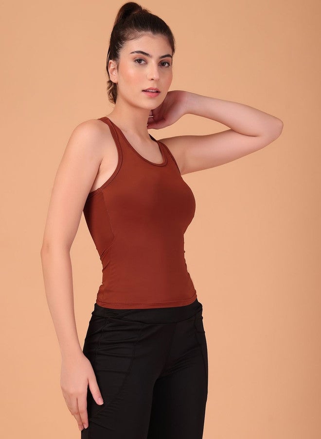CUKOO Women Solid Brown Tank Top - Image 3